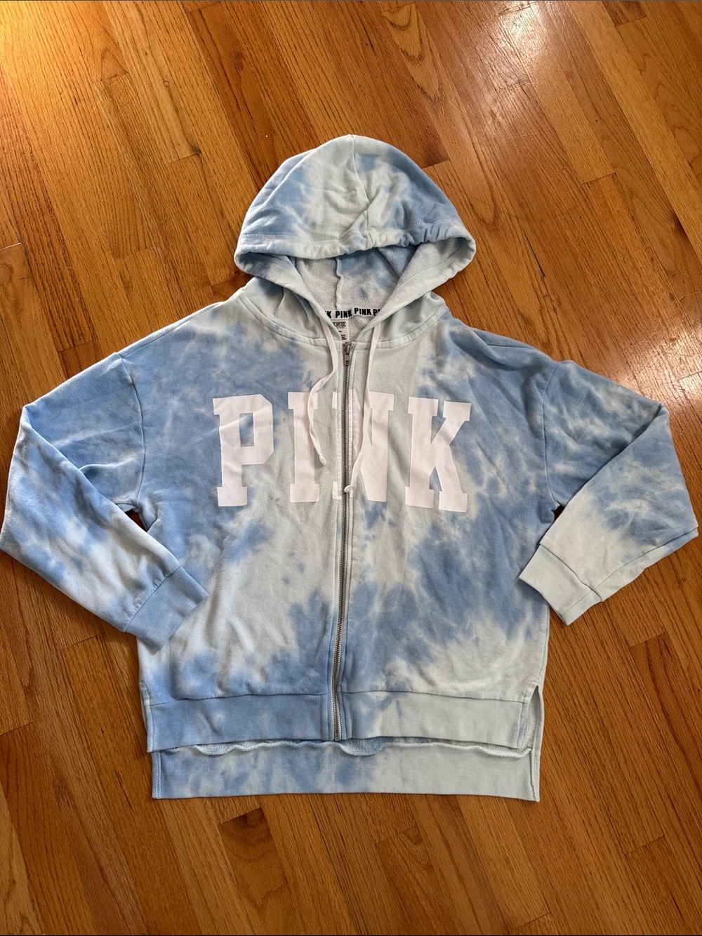 Victoria’s Secret PINK Zip Up Hooded Sweatshirt Tie Dye Size Medium Y2K